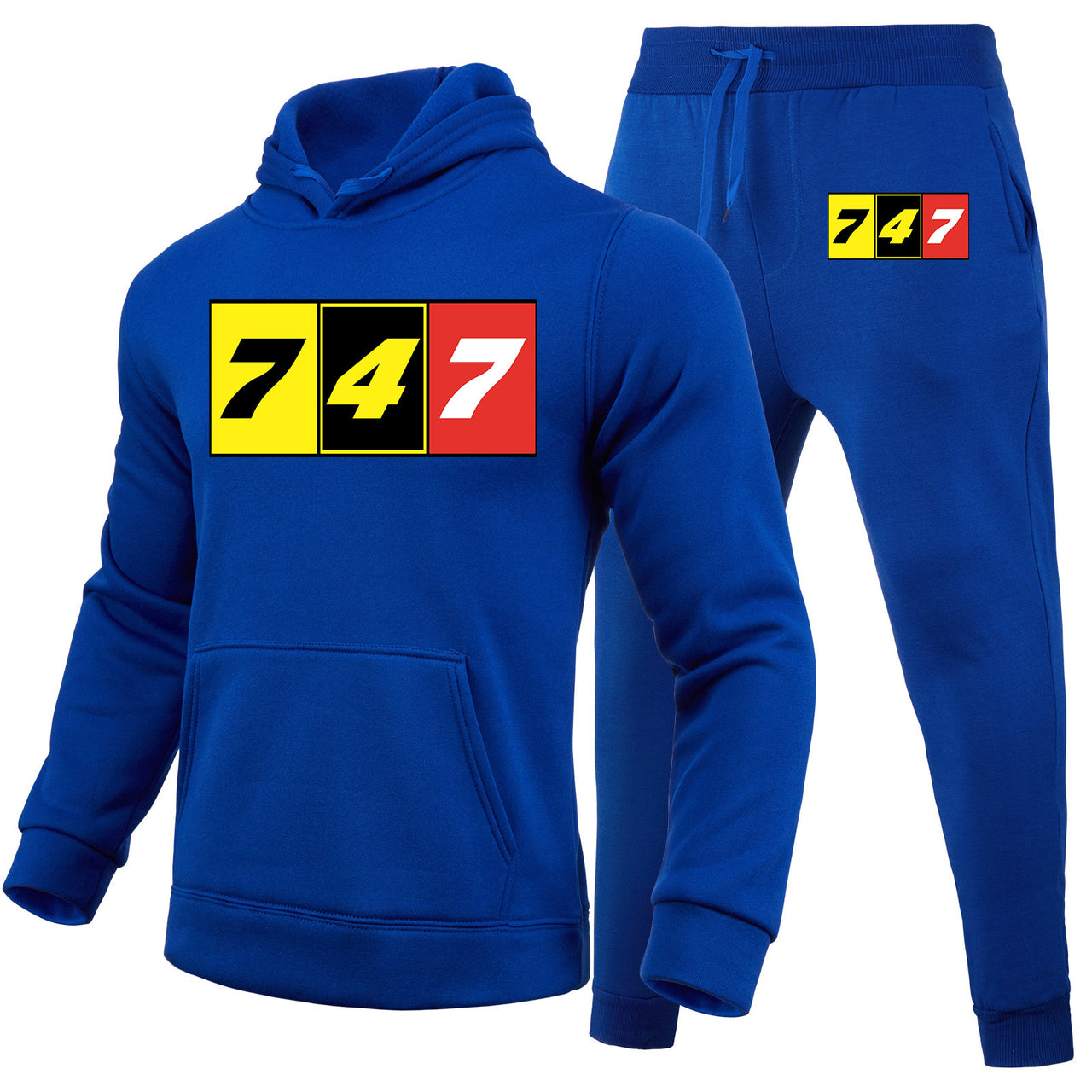 Flat Colourful 747 Designed Hoodies & Sweatpants Set