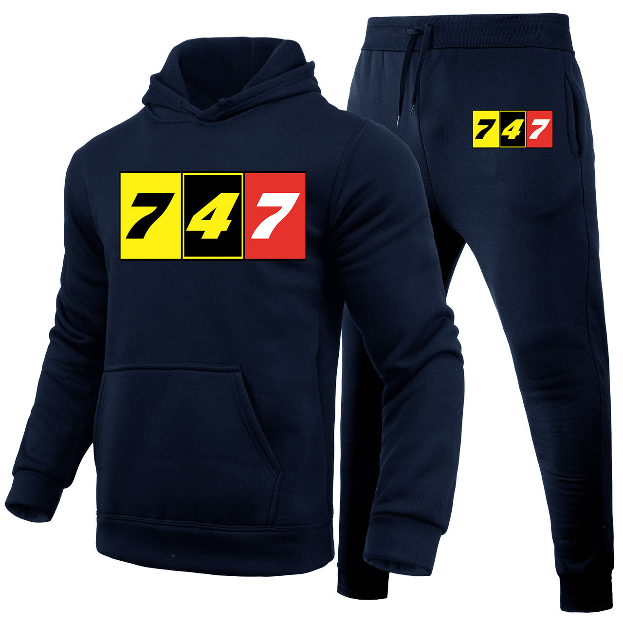 Flat Colourful 747 Designed Hoodies & Sweatpants Set
