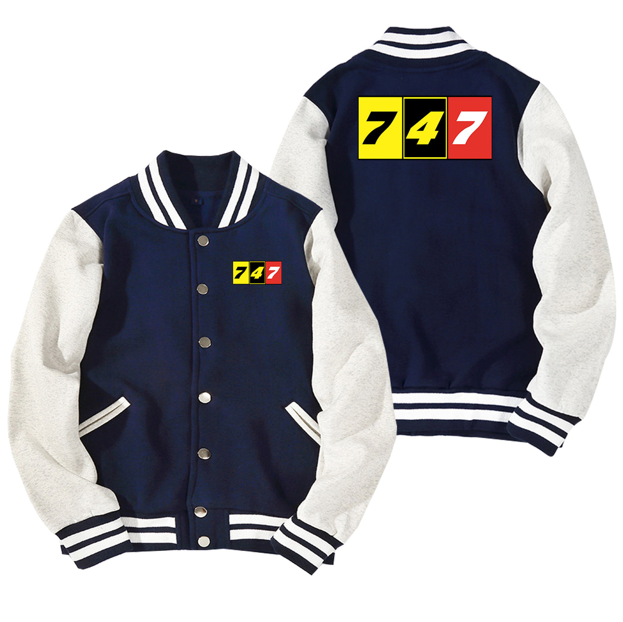 Flat Colourful 747 Designed Baseball Style Jackets