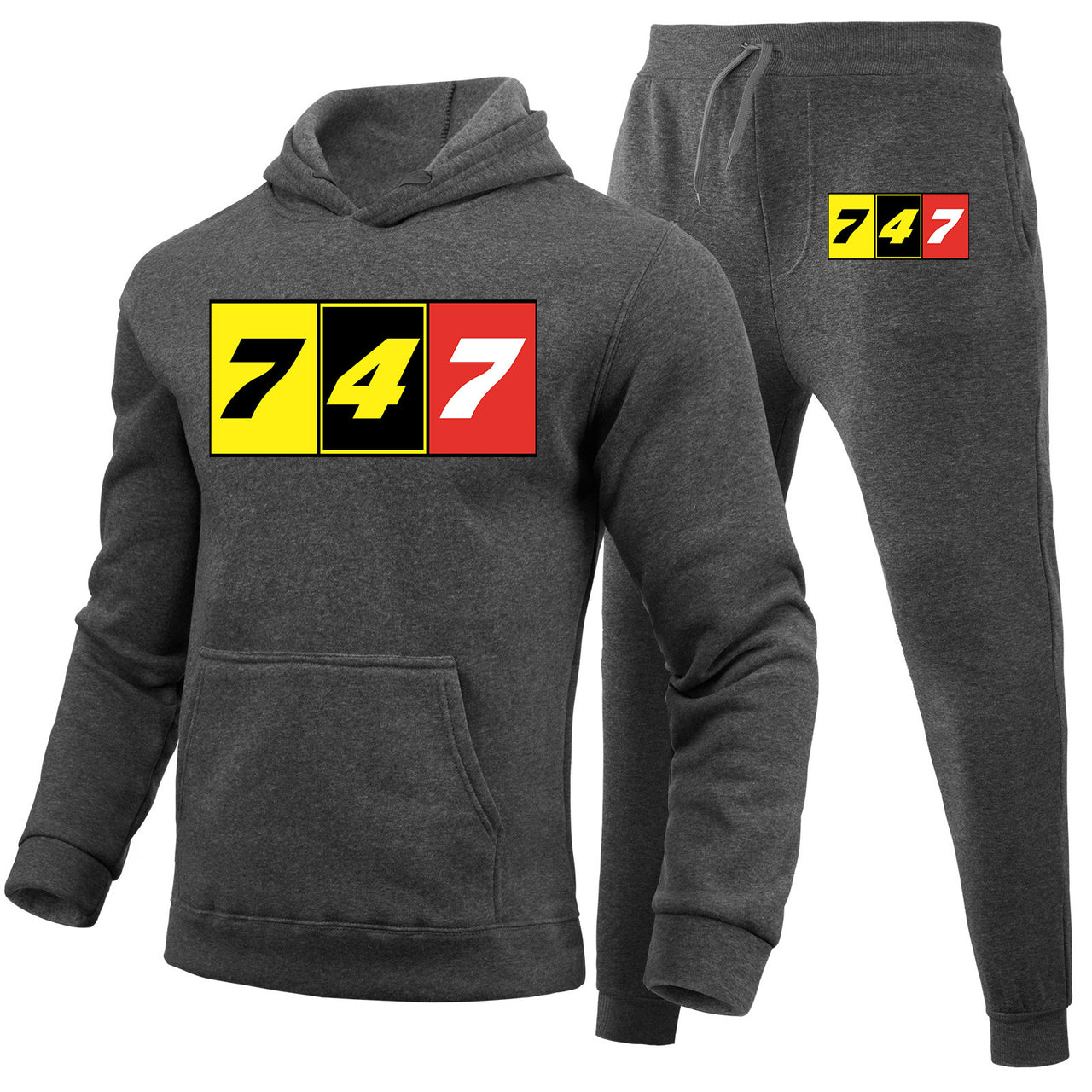Flat Colourful 747 Designed Hoodies & Sweatpants Set