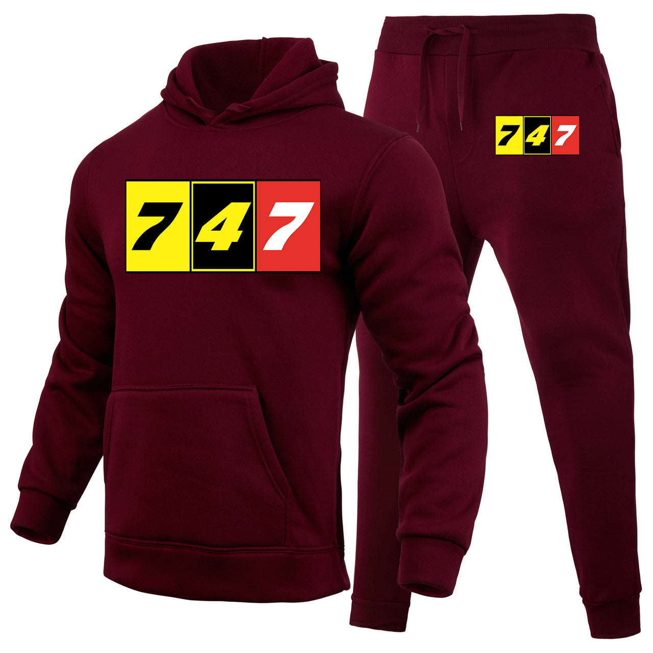 Flat Colourful 747 Designed Hoodies & Sweatpants Set