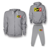 Thumbnail for Flat Colourful 747 Designed Zipped Hoodies & Sweatpants Set