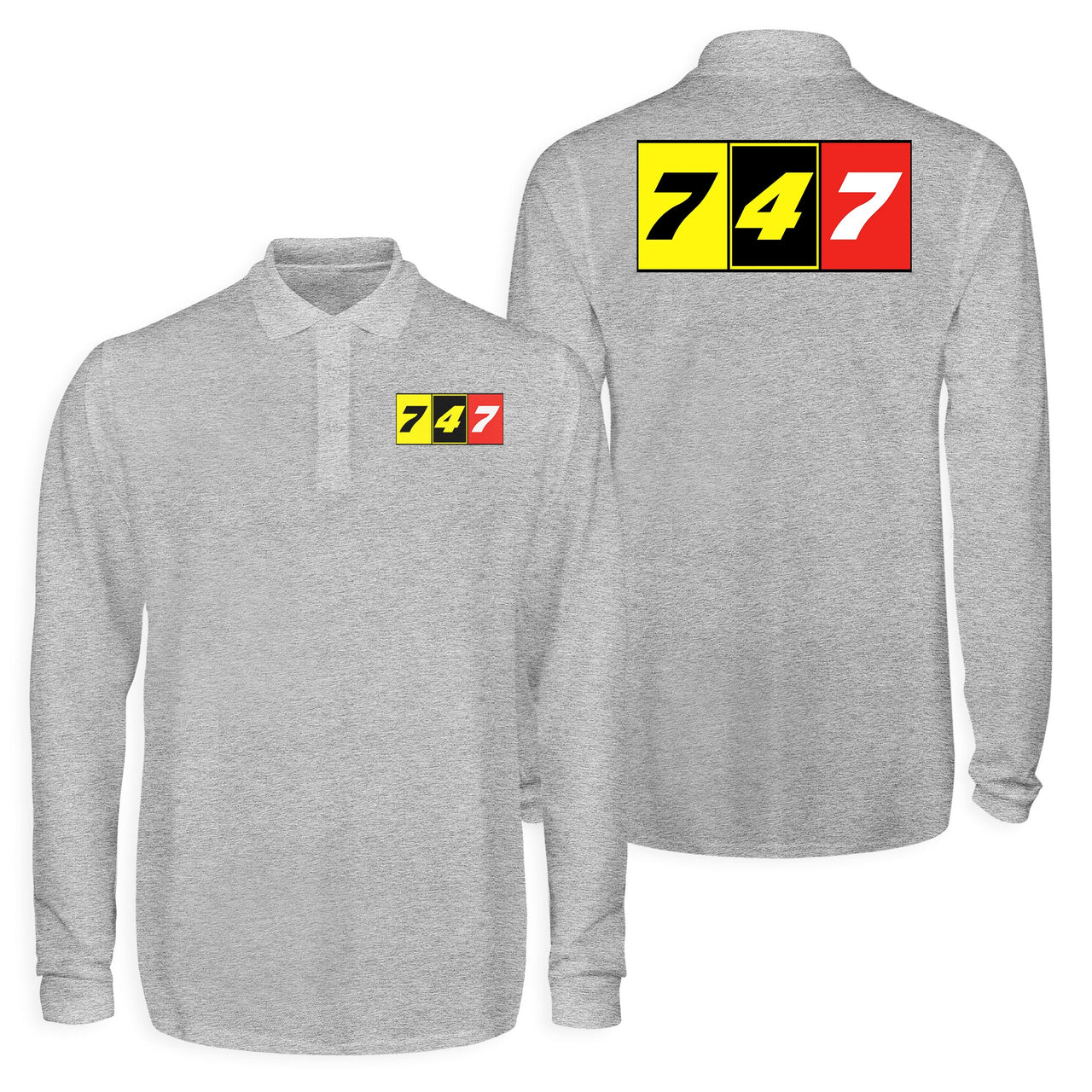 Flat Colourful 747 Designed Long Sleeve Polo T-Shirts (Double-Side)