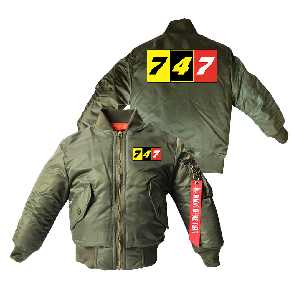 Flat Colourful 747 Designed Children Bomber Jackets