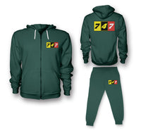 Thumbnail for Flat Colourful 747 Designed Zipped Hoodies & Sweatpants Set