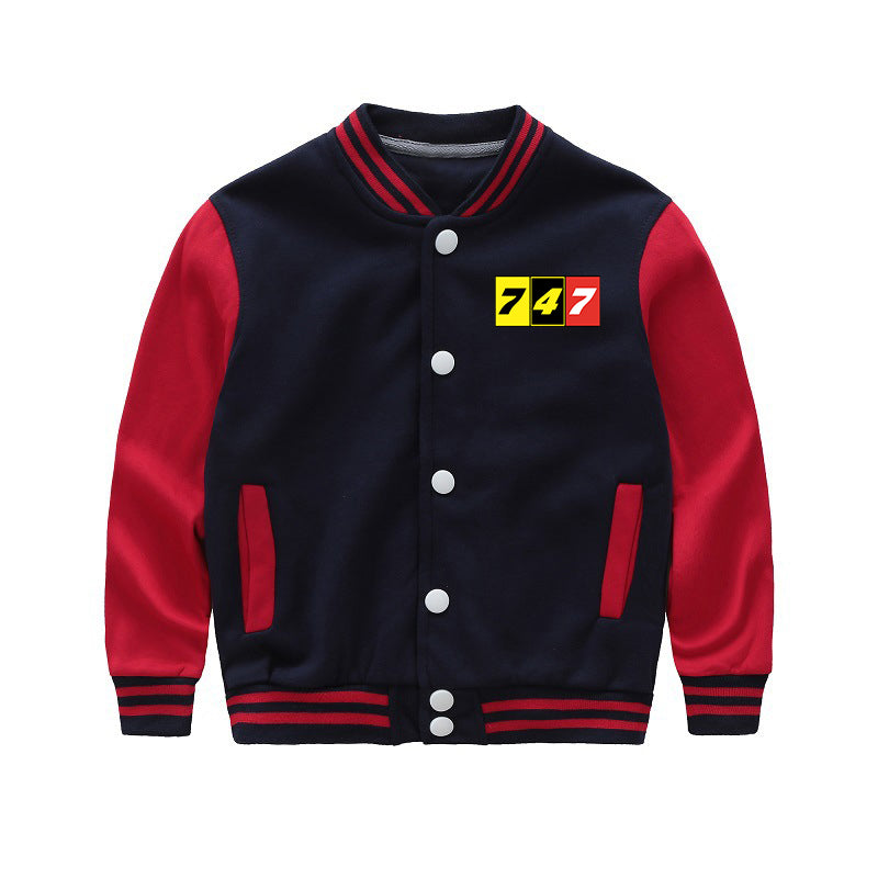 Flat Colourful 747 Designed "CHILDREN" Baseball Jackets