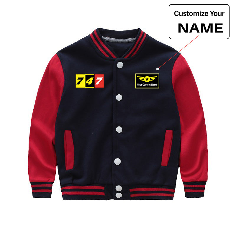 Flat Colourful 747 Designed "CHILDREN" Baseball Jackets