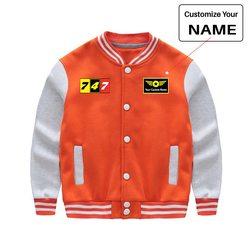 Flat Colourful 747 Designed "CHILDREN" Baseball Jackets