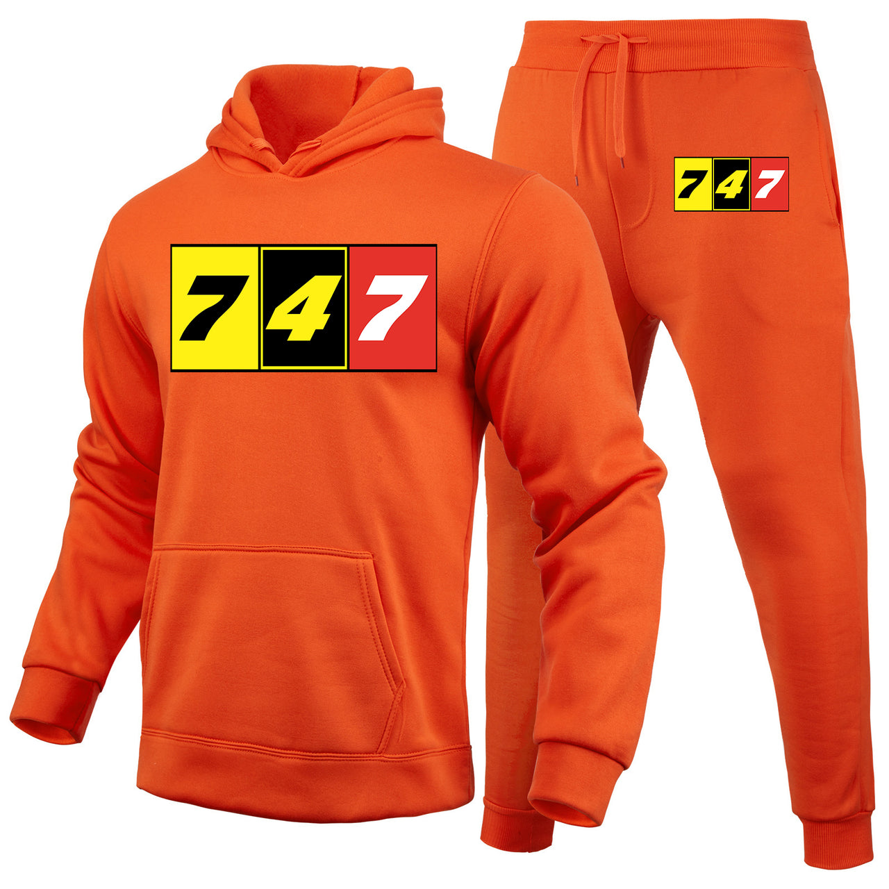 Flat Colourful 747 Designed Hoodies & Sweatpants Set