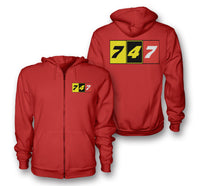 Thumbnail for Flat Colourful 747 Designed Zipped Hoodies