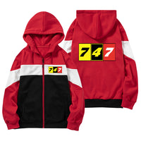 Thumbnail for Flat Colourful 747 Designed Colourful Zipped Hoodies