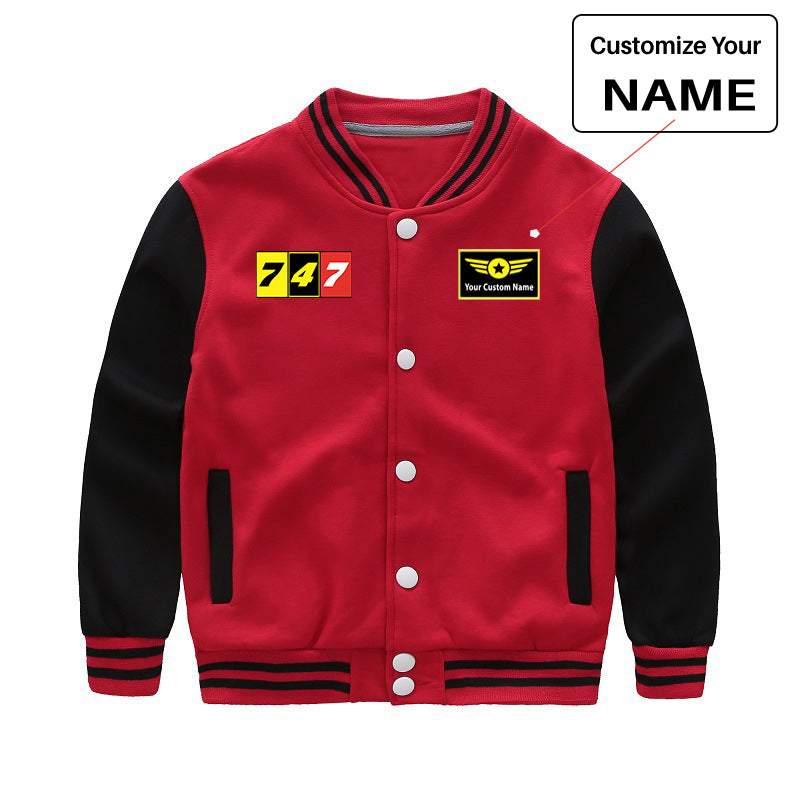 Flat Colourful 747 Designed "CHILDREN" Baseball Jackets
