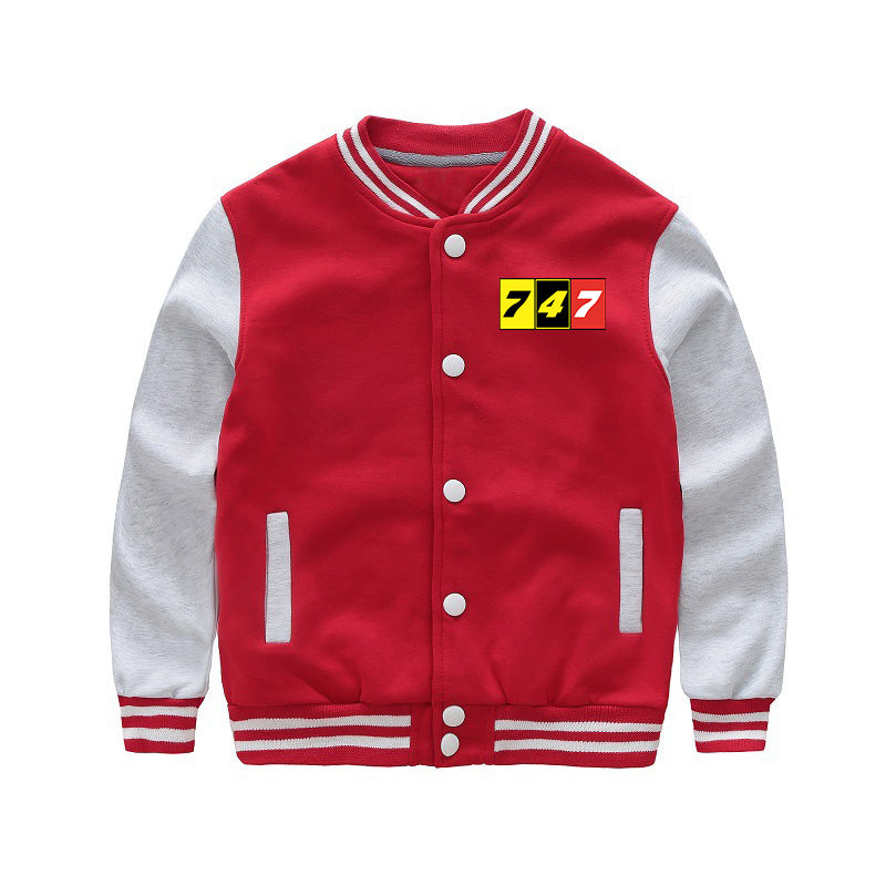 Flat Colourful 747 Designed "CHILDREN" Baseball Jackets