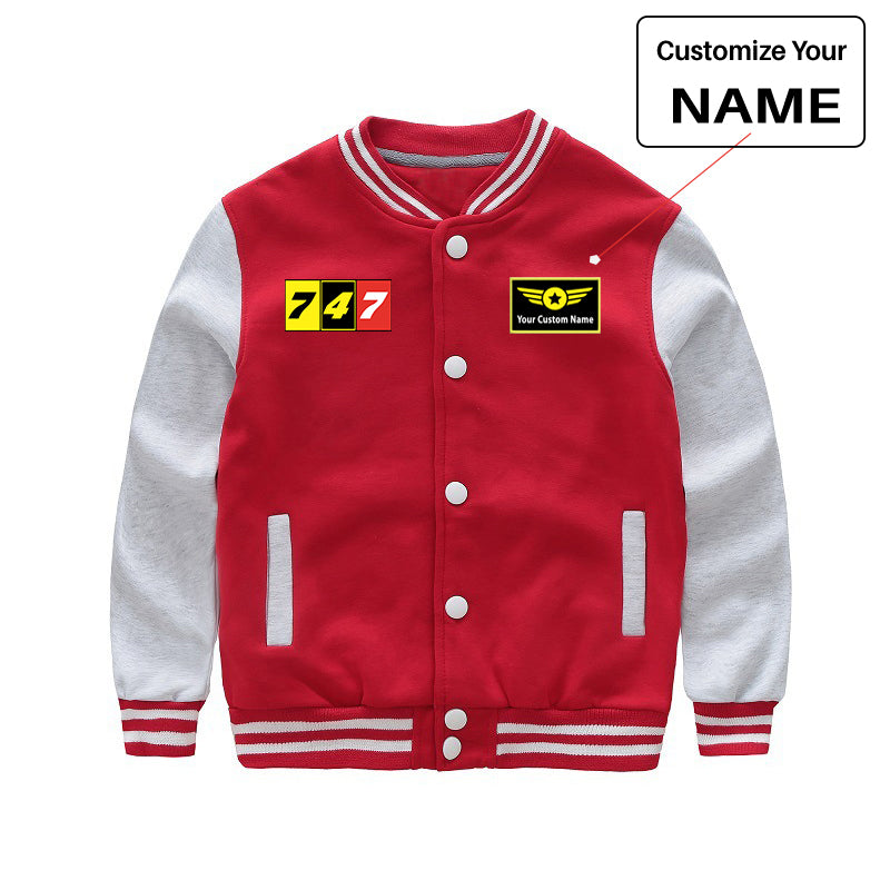 Flat Colourful 747 Designed "CHILDREN" Baseball Jackets