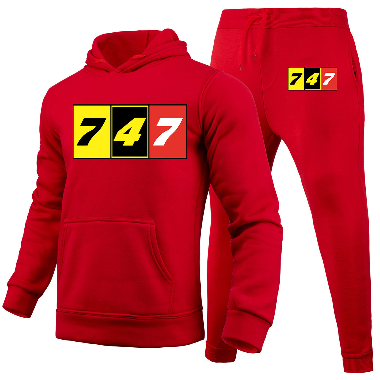 Flat Colourful 747 Designed Hoodies & Sweatpants Set