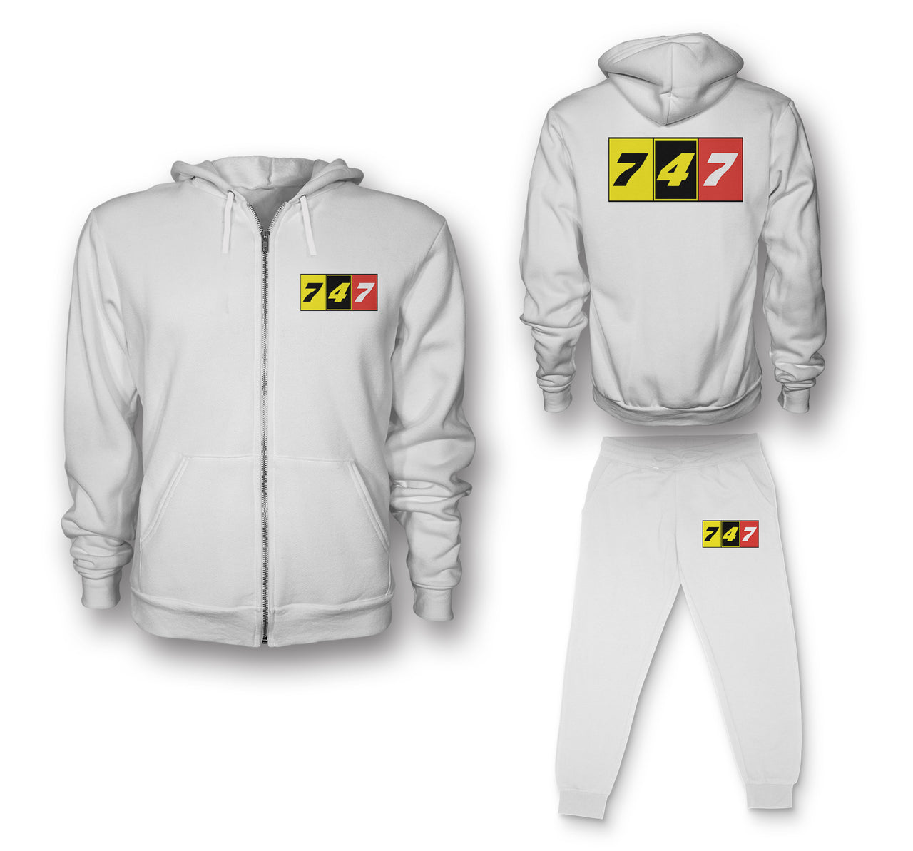 Flat Colourful 747 Designed Zipped Hoodies & Sweatpants Set
