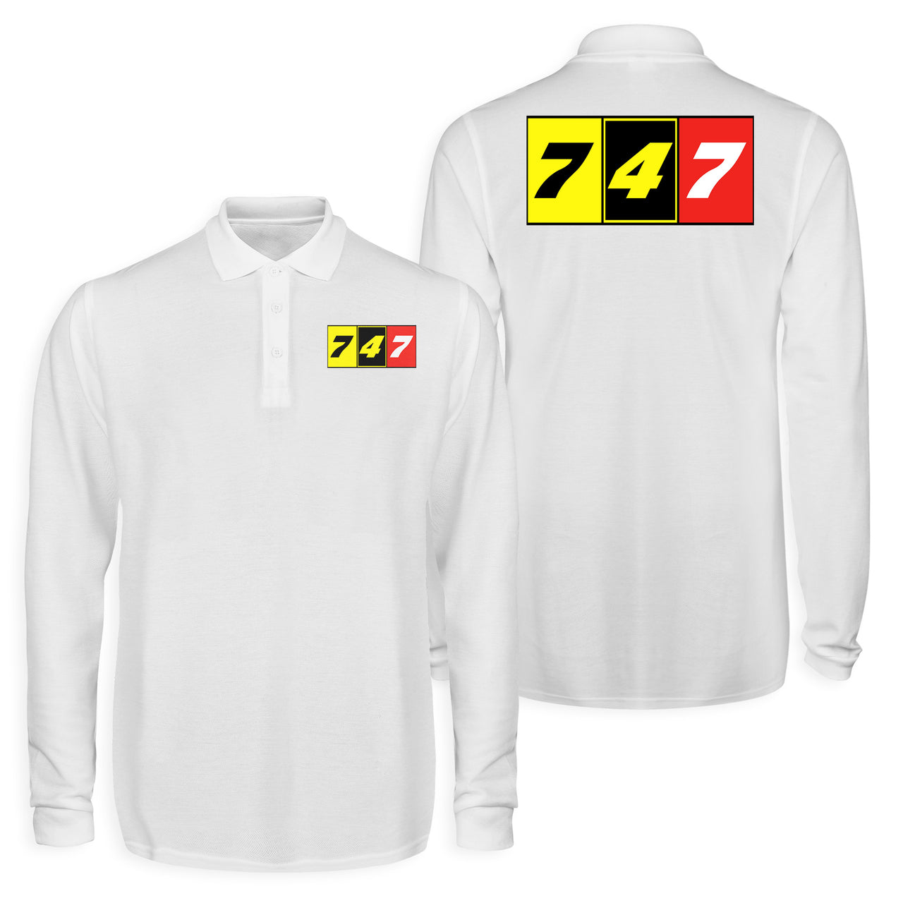 Flat Colourful 747 Designed Long Sleeve Polo T-Shirts (Double-Side)