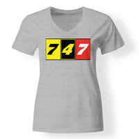 Thumbnail for Flat Colourful 747 Designed V-Neck T-Shirts