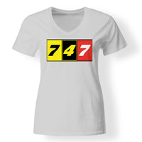 Thumbnail for Flat Colourful 747 Designed V-Neck T-Shirts