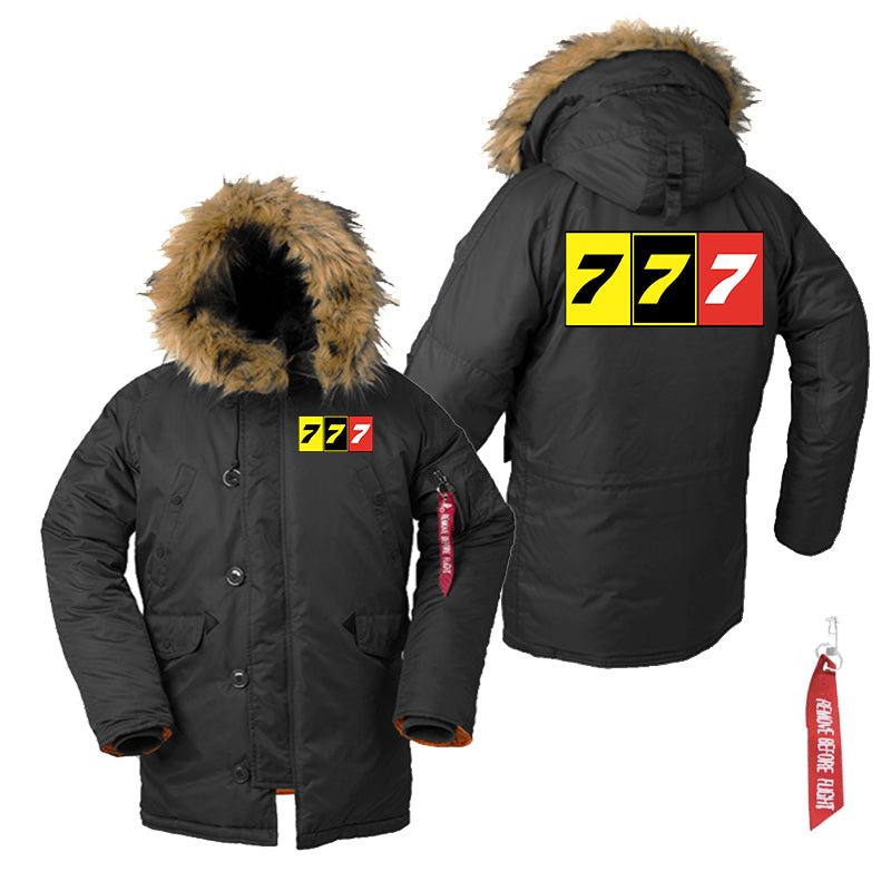 Flat Colourful 777 Designed Parka Bomber Jackets