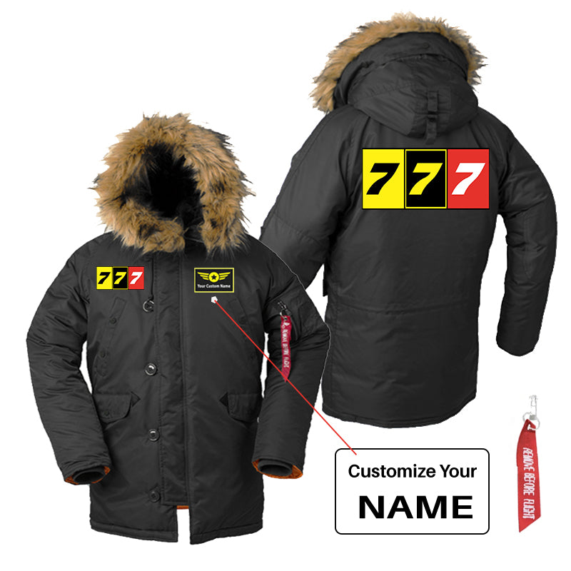 Flat Colourful 777 Designed Parka Bomber Jackets