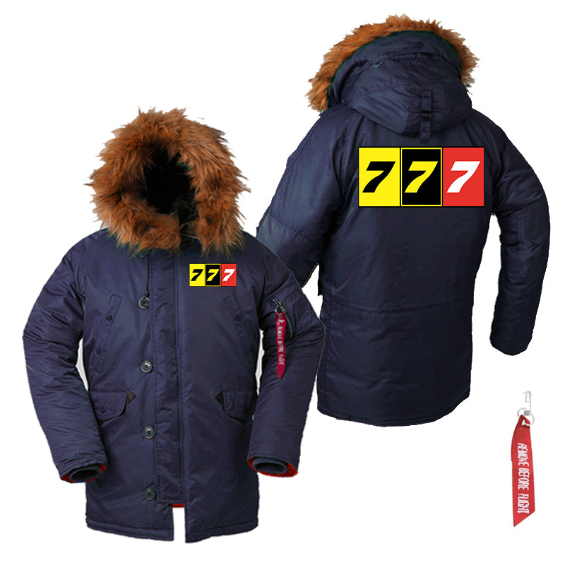 Flat Colourful 777 Designed Parka Bomber Jackets
