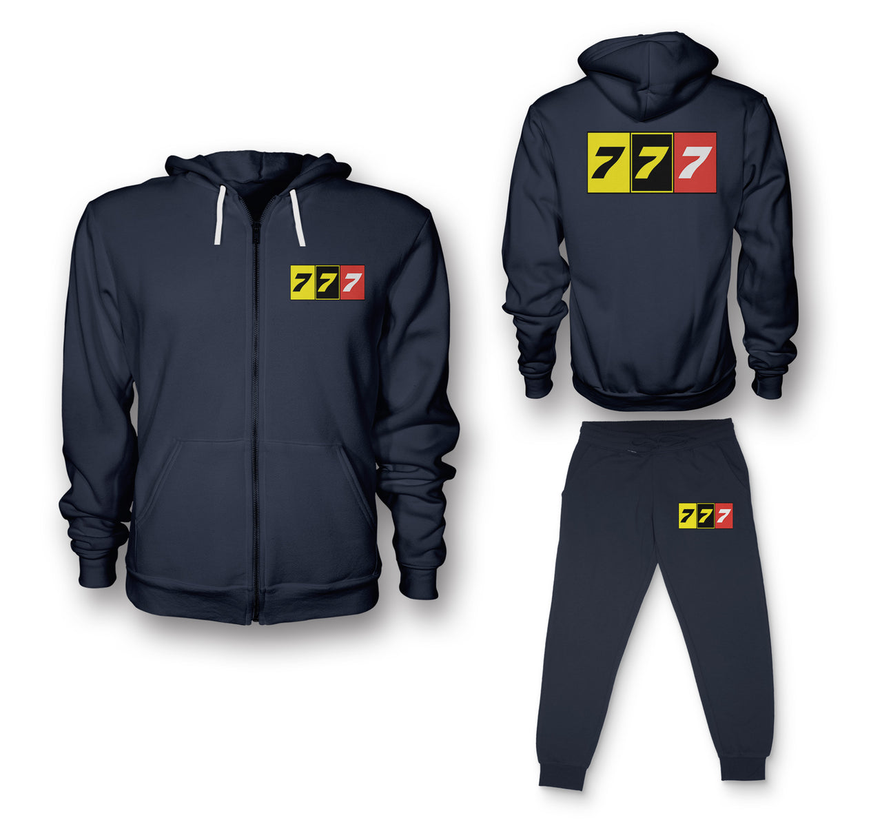 Flat Colourful 777 Designed Zipped Hoodies & Sweatpants Set
