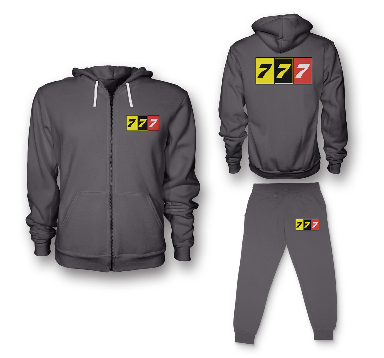 Flat Colourful 777 Designed Zipped Hoodies & Sweatpants Set