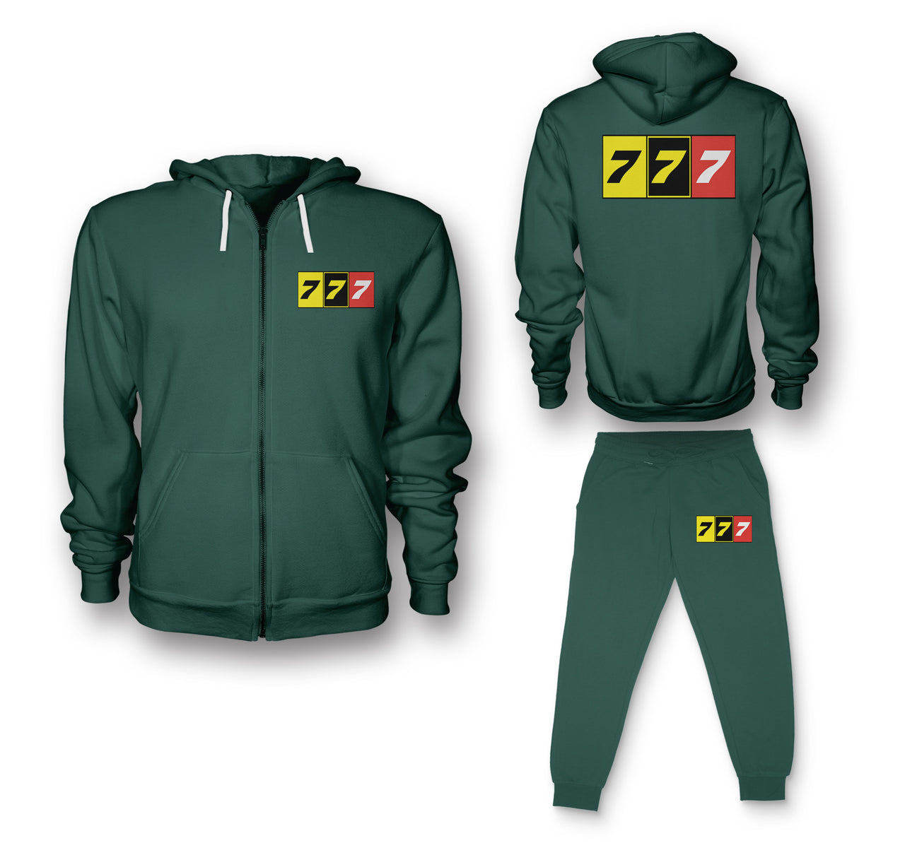 Flat Colourful 777 Designed Zipped Hoodies & Sweatpants Set