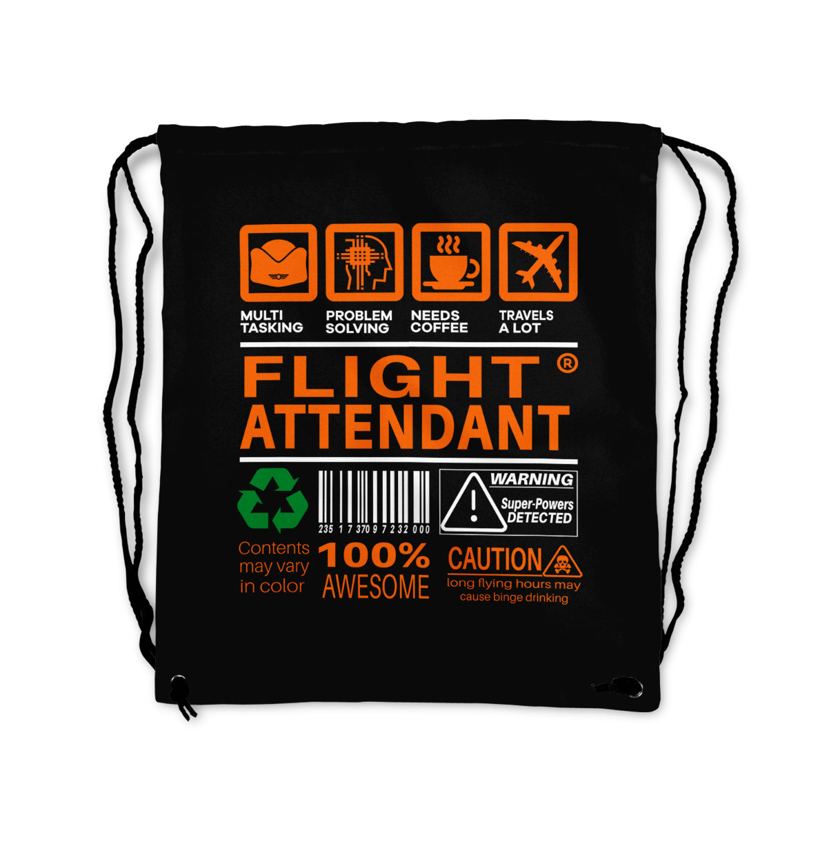 Flight Attendant Label Designed Drawstring Bags