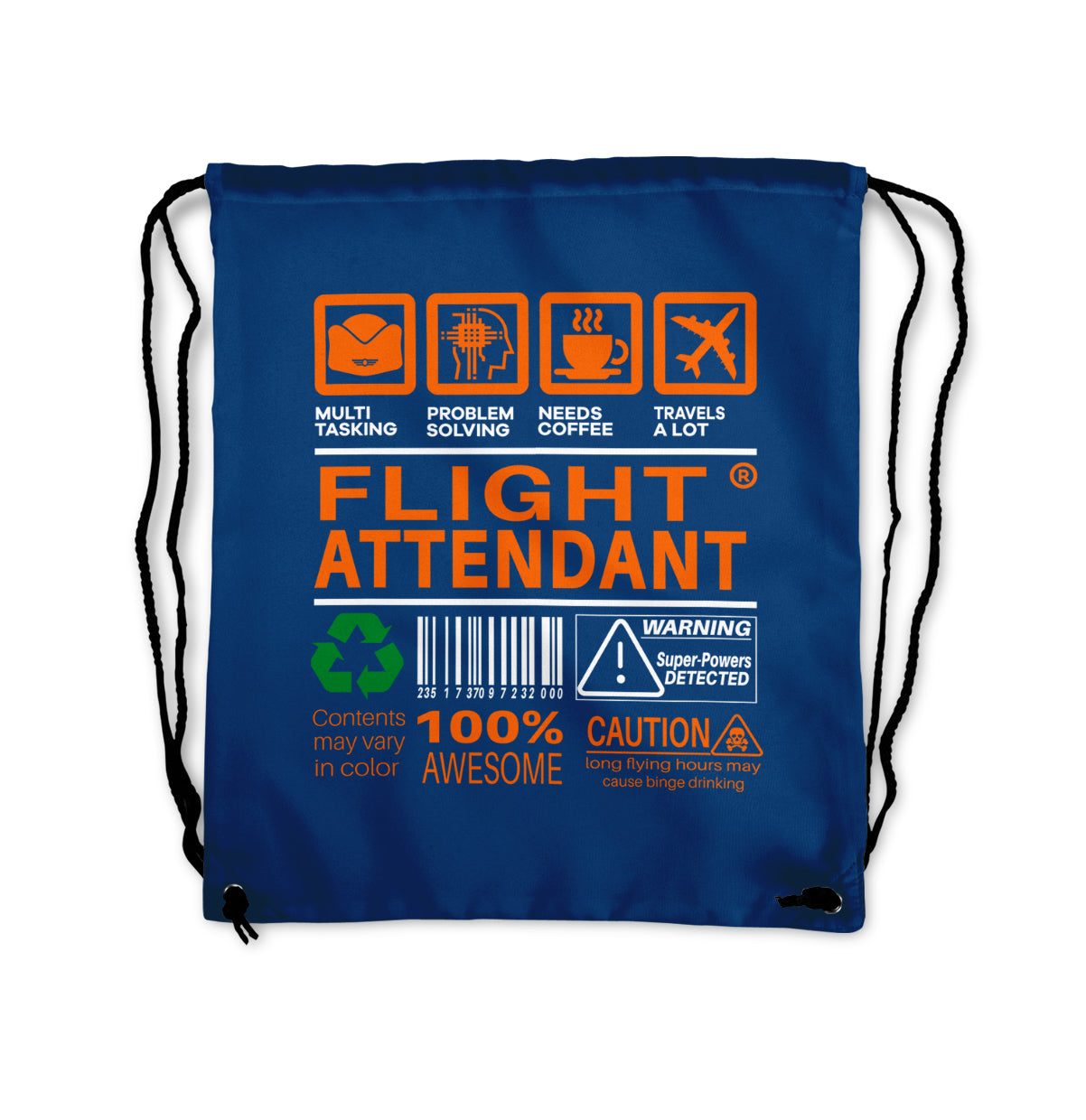 Flight Attendant Label Designed Drawstring Bags