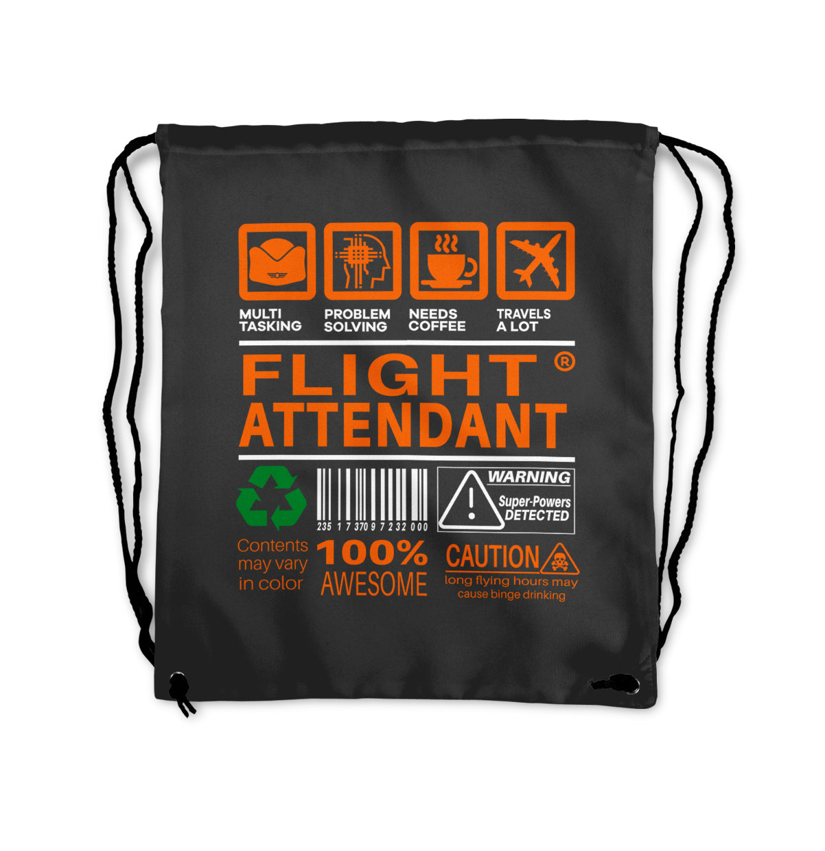 Flight Attendant Label Designed Drawstring Bags