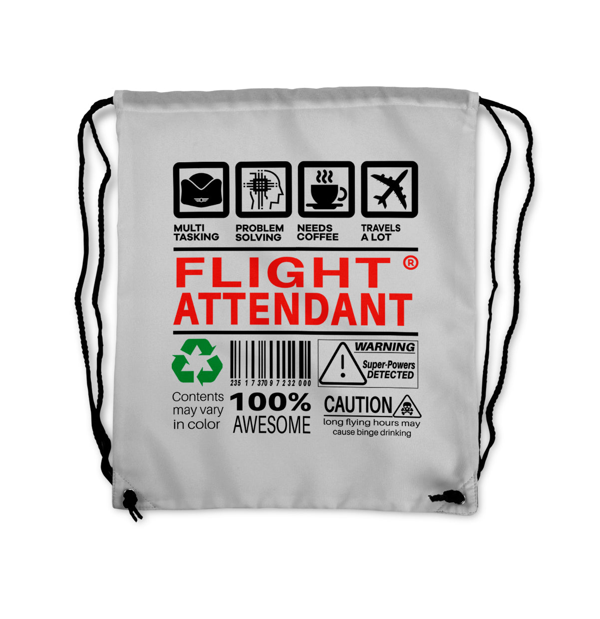 Flight Attendant Label Designed Drawstring Bags