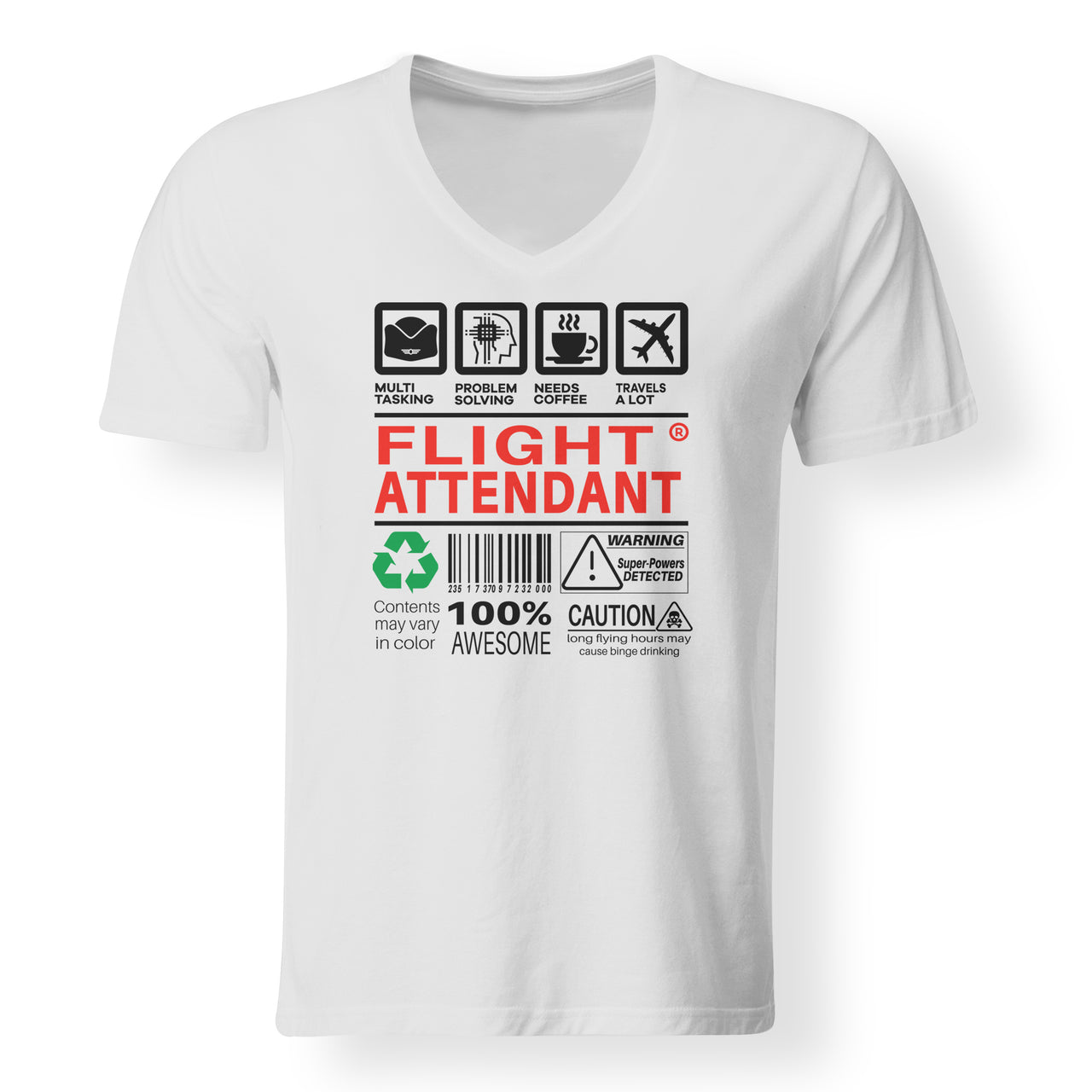 Flight Attendant Label Designed V-Neck T-Shirts