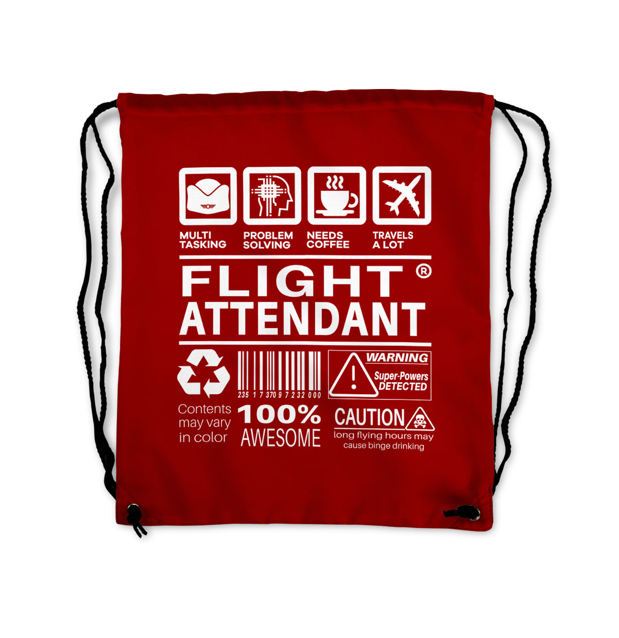 Flight Attendant Label Designed Drawstring Bags