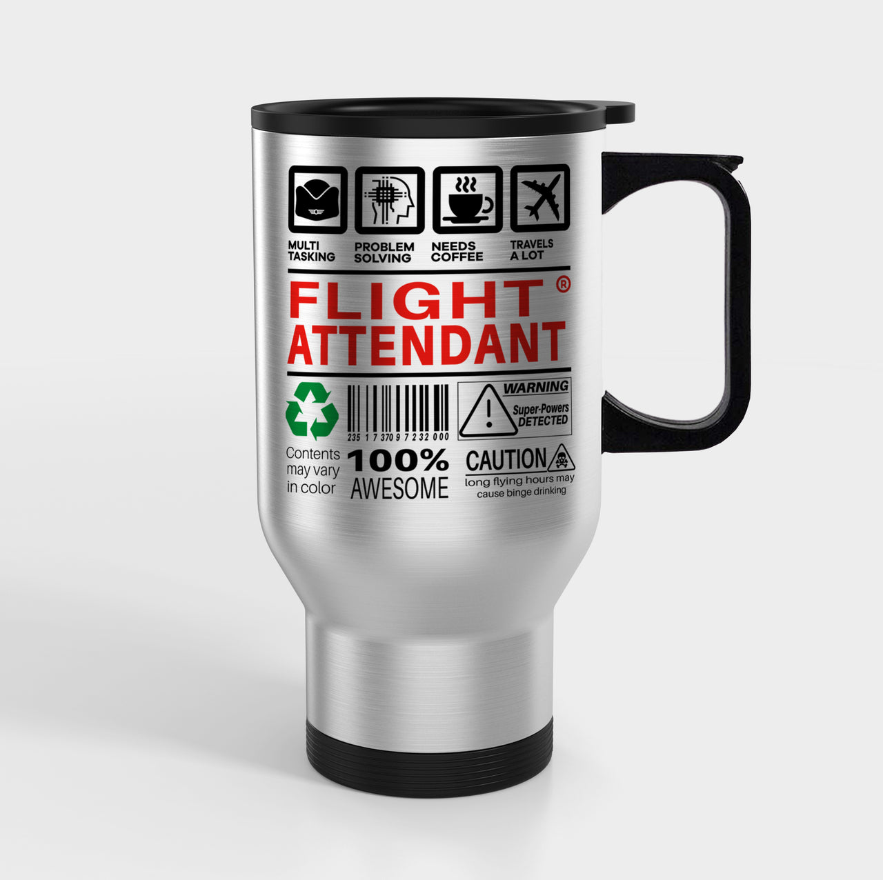 Flight Attendant Label Designed Travel Mugs (With Holder)