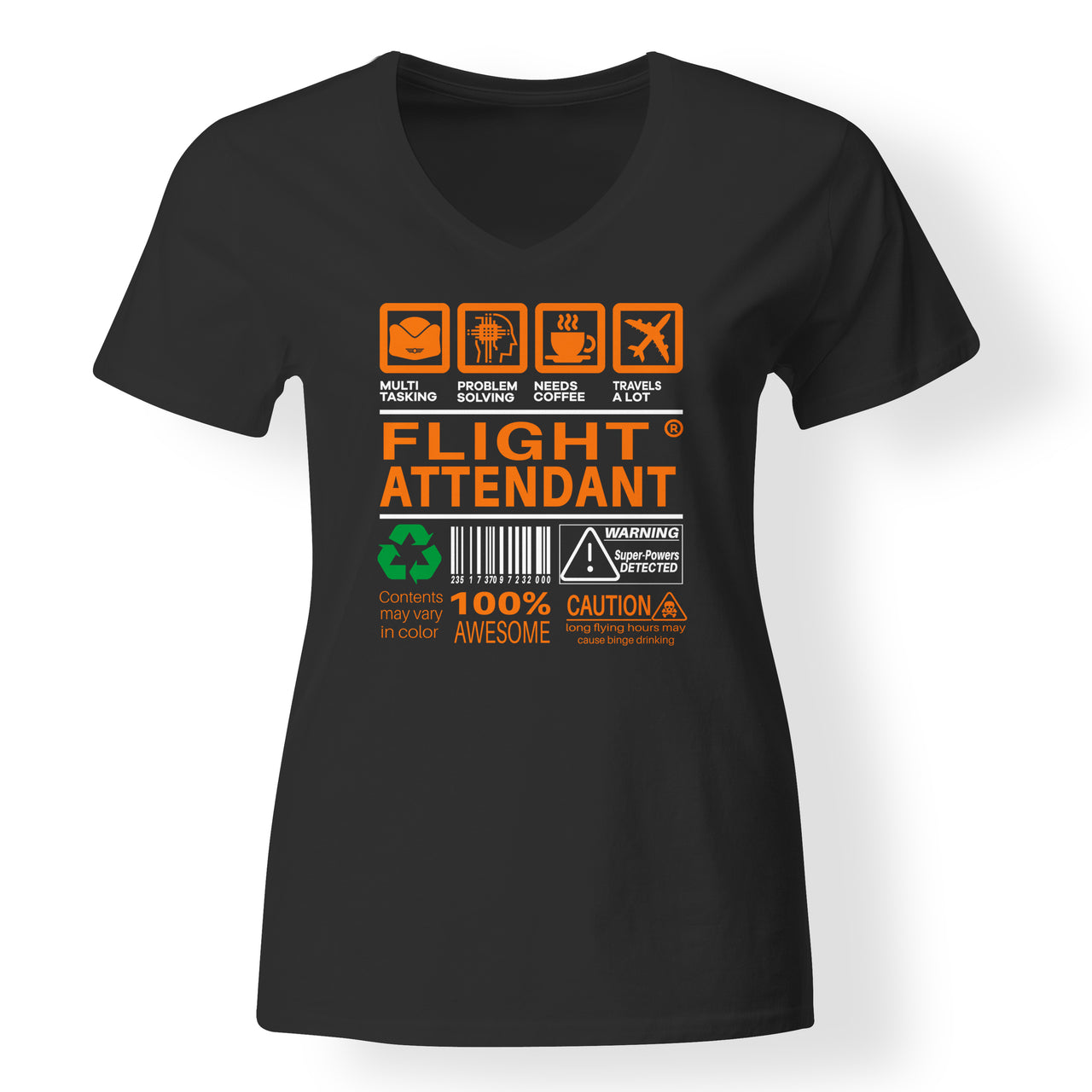 Flight Attendant Label Designed V-Neck T-Shirts