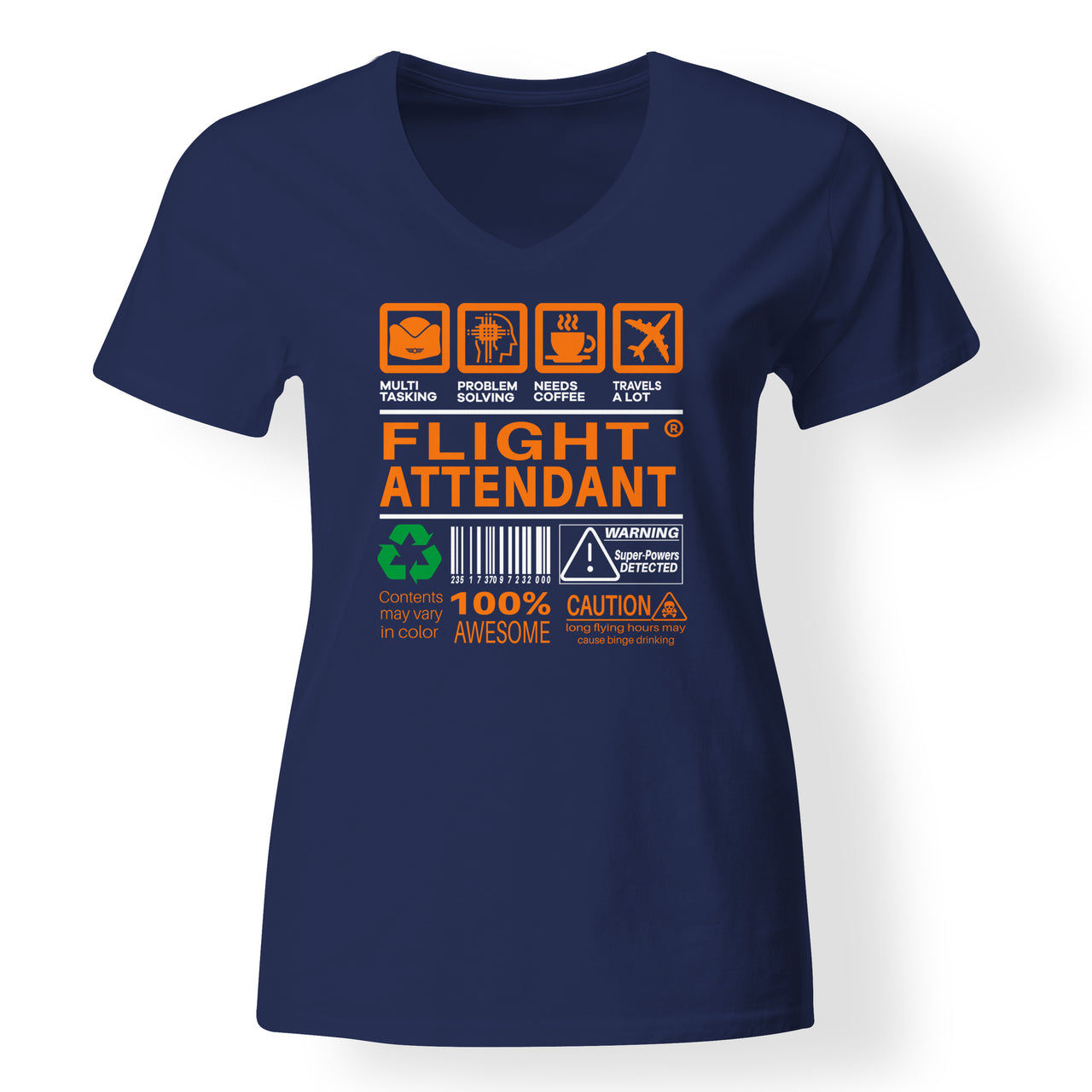 Flight Attendant Label Designed V-Neck T-Shirts