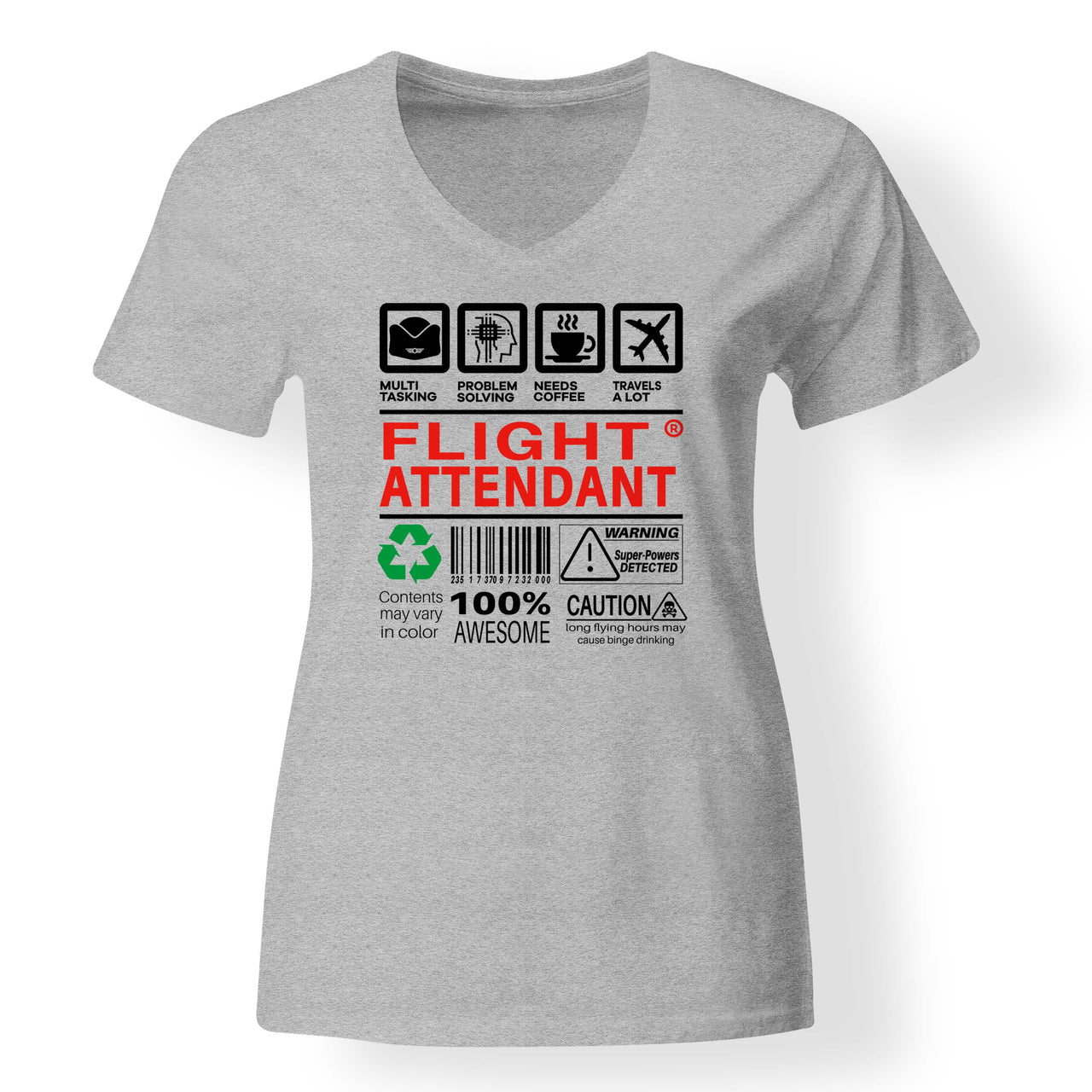Flight Attendant Label Designed V-Neck T-Shirts