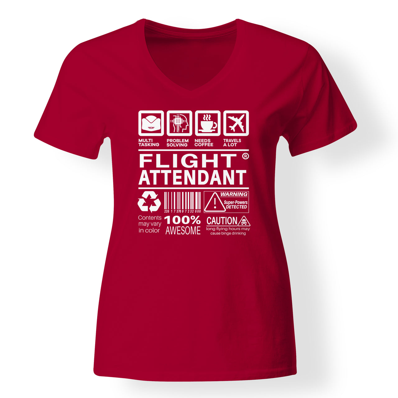Flight Attendant Label Designed V-Neck T-Shirts