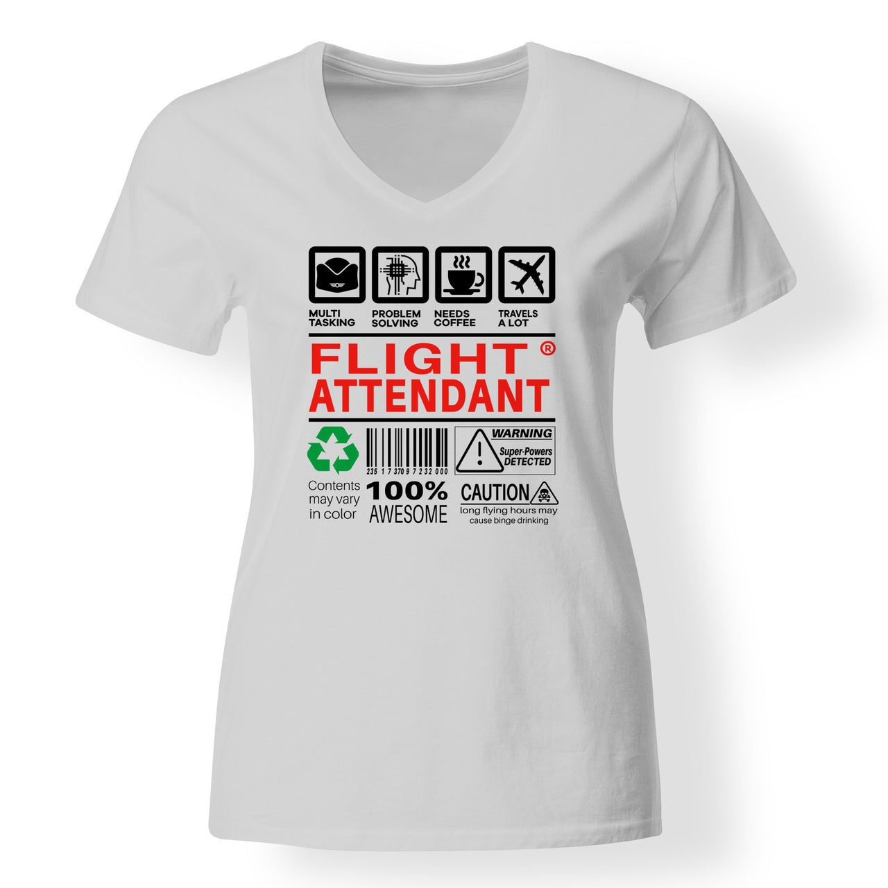 Flight Attendant Label Designed V-Neck T-Shirts
