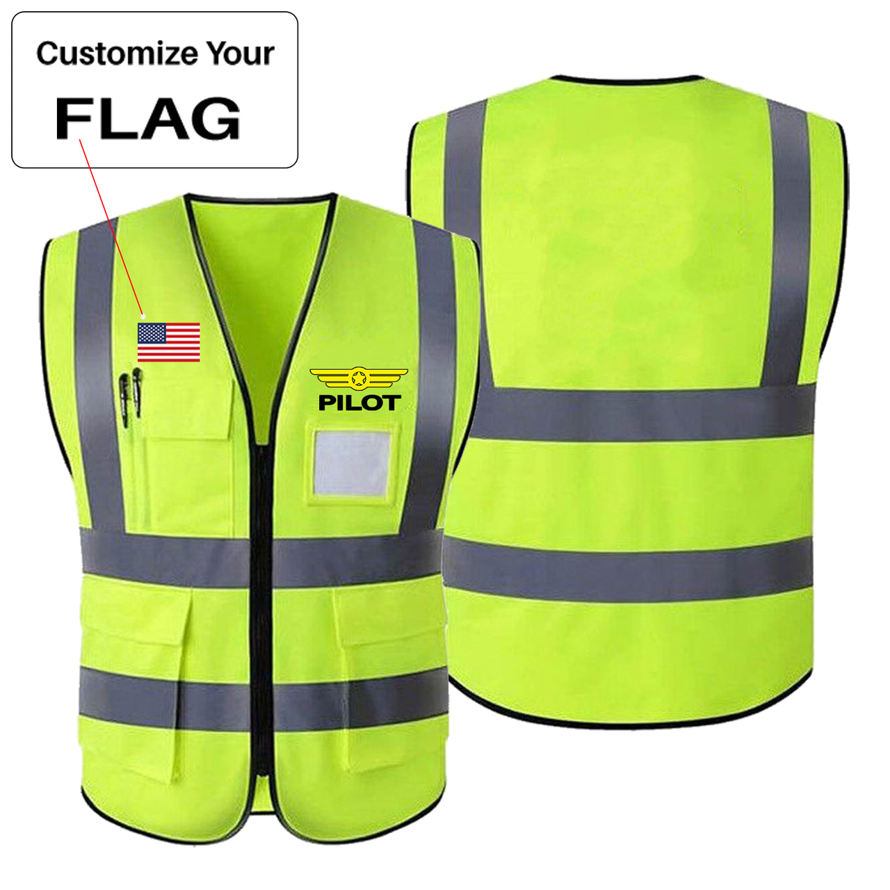 Custom Flag & Pilot Badge Designed Reflective Vests