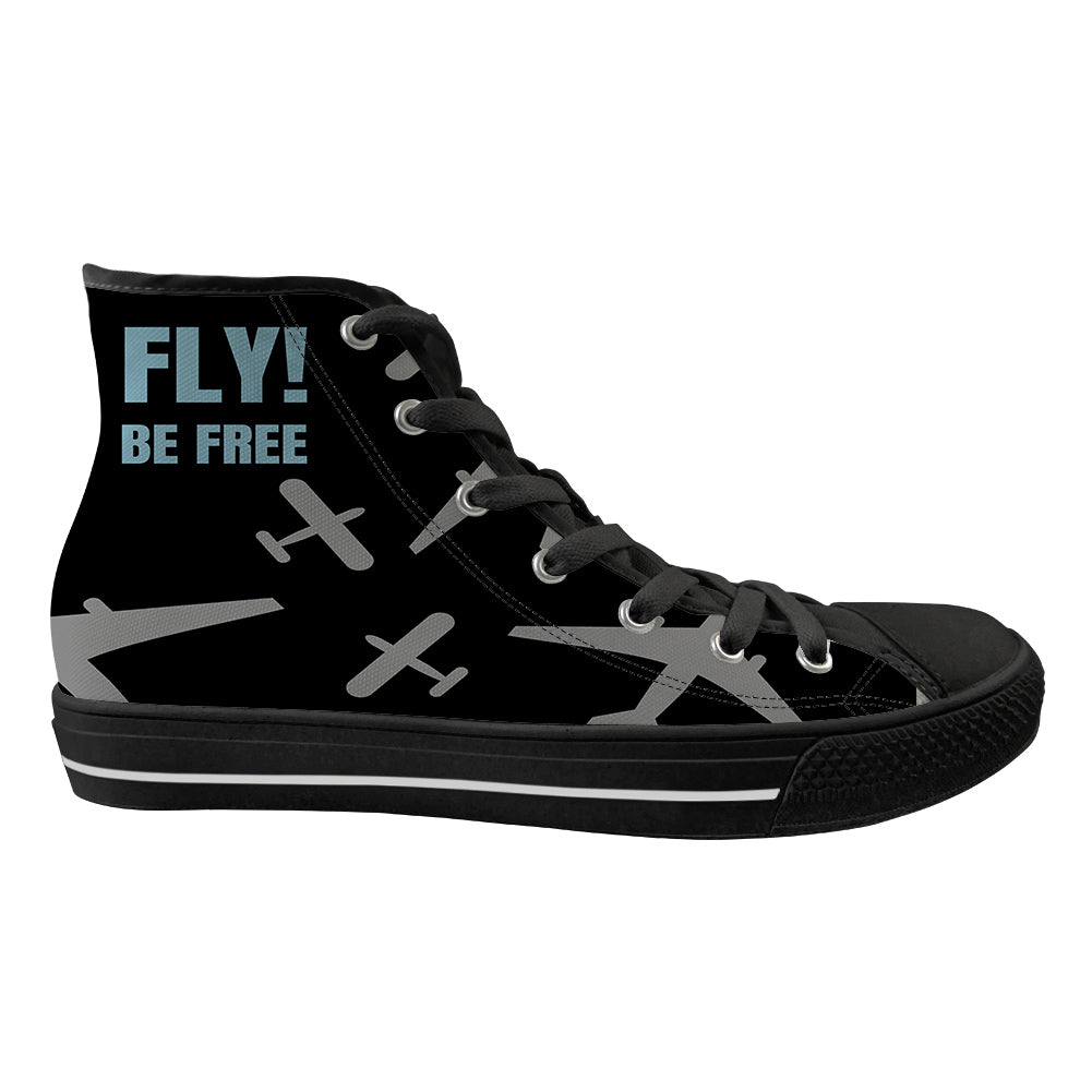 Fly Be Free Black Designed Long Canvas Shoes (Women)