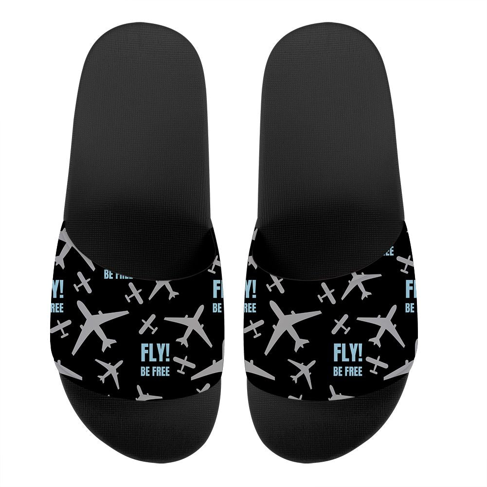 Fly Be Free Black Designed Sport Slippers
