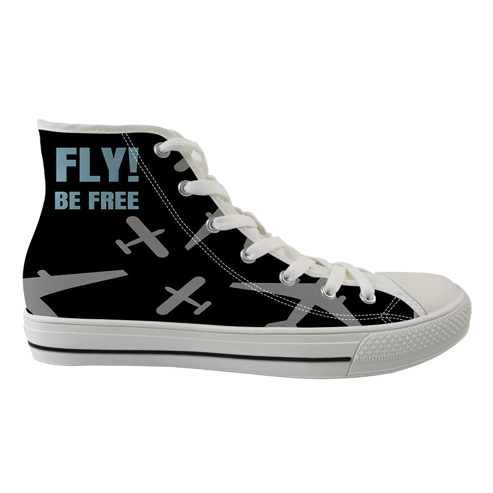 Fly Be Free Black Designed Long Canvas Shoes (Women)