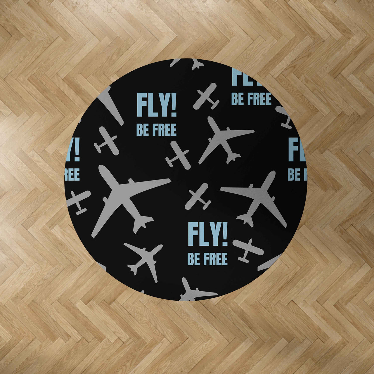 Fly Be Free Black Designed Carpet & Floor Mats (Round)