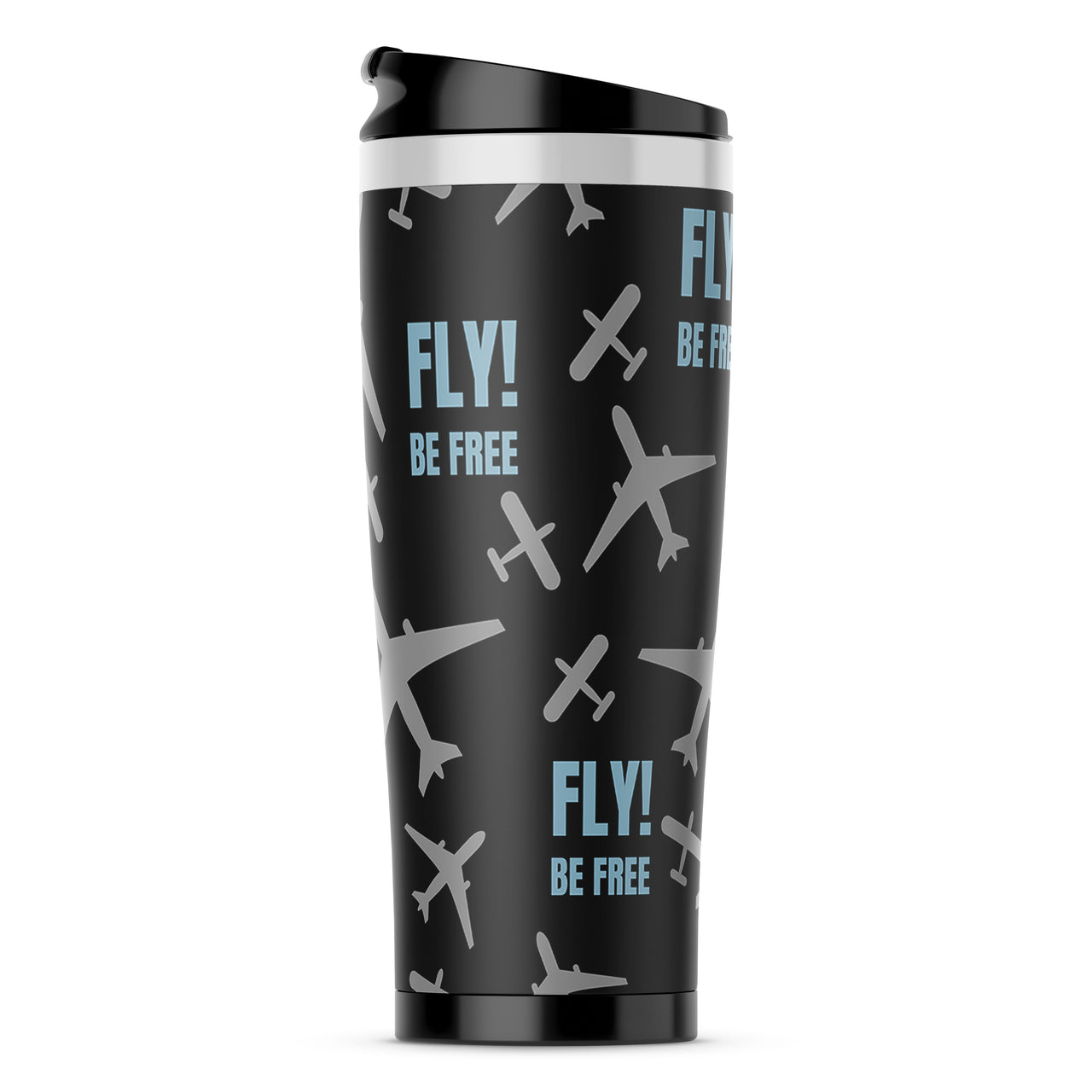 Fly Be Free Black Designed Travel Mugs
