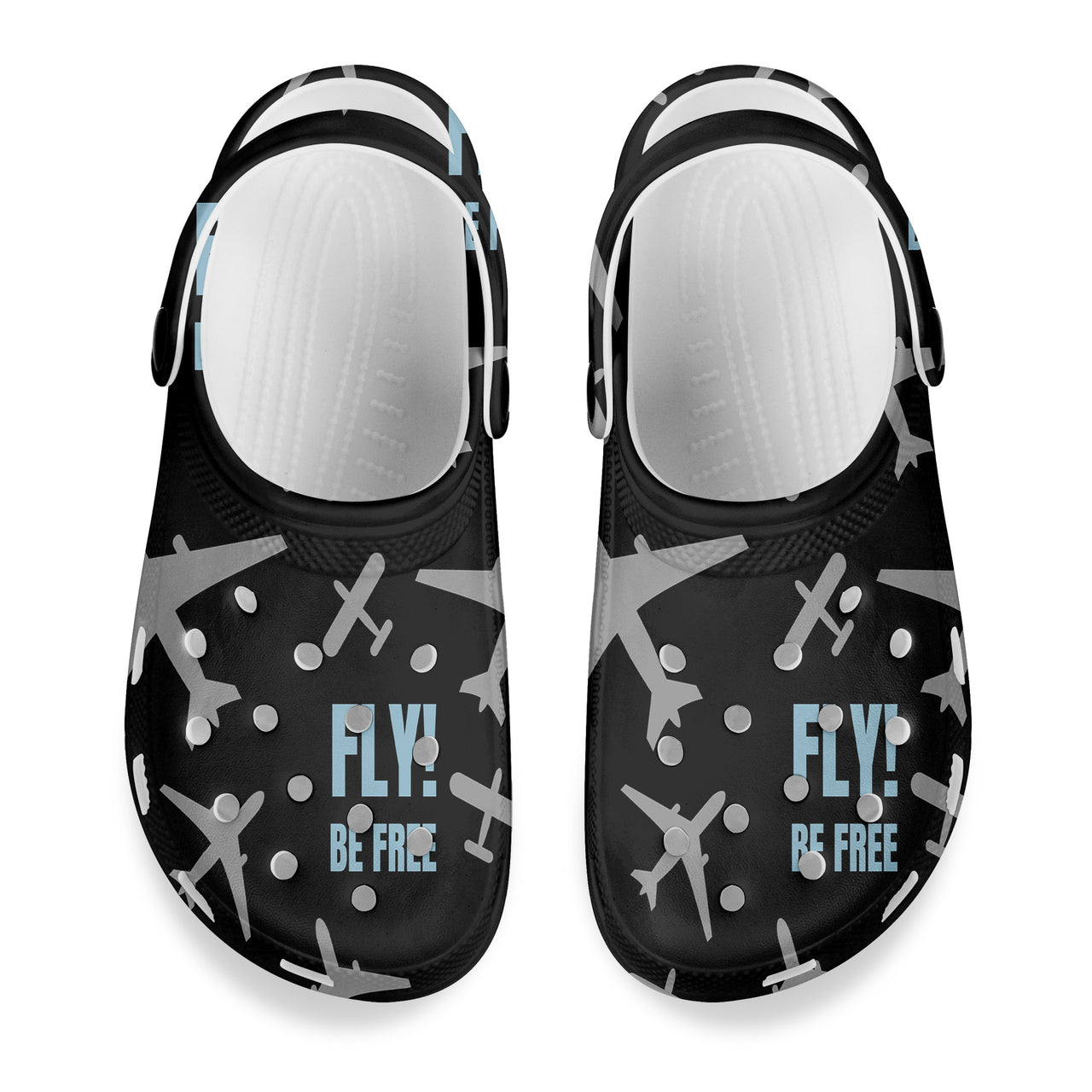 Fly Be Free Black Designed Hole Shoes & Slippers (WOMEN)