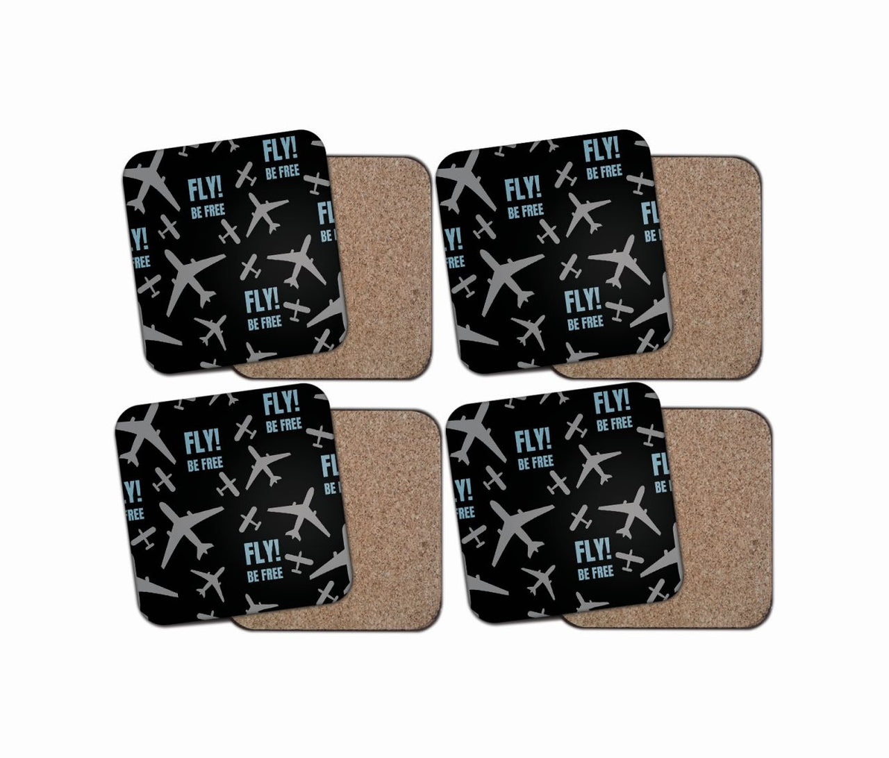 Fly Be Free Black Designed Coasters