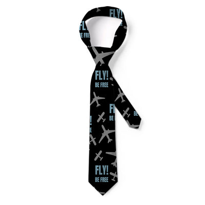 Fly Be Free Black aviation design on premium silk blend tie.